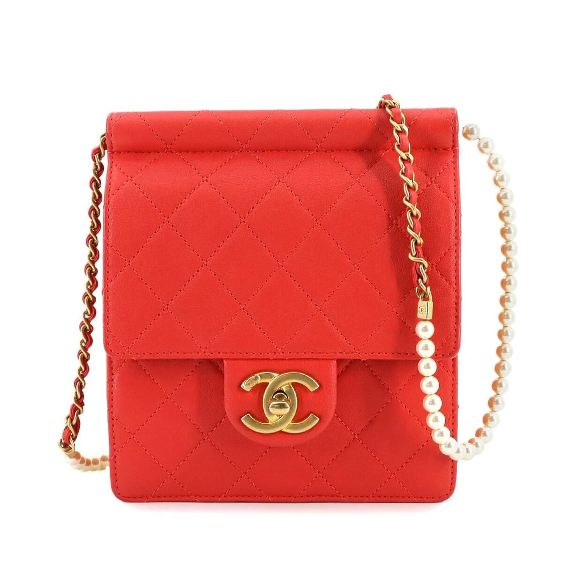 CHANEL MATELASSE MOTIF CHAIN SHOULDER BAG: CHANEL Matelasse motif Chain Shoulder Bag Brand: CHANEL Type: Shoulder Bag Material: Leather Color: Red Size: W 6.10 inch, H 6.30 inch, D 0.79 inch Shoulder 47.2inch (120cm) Accessories: None