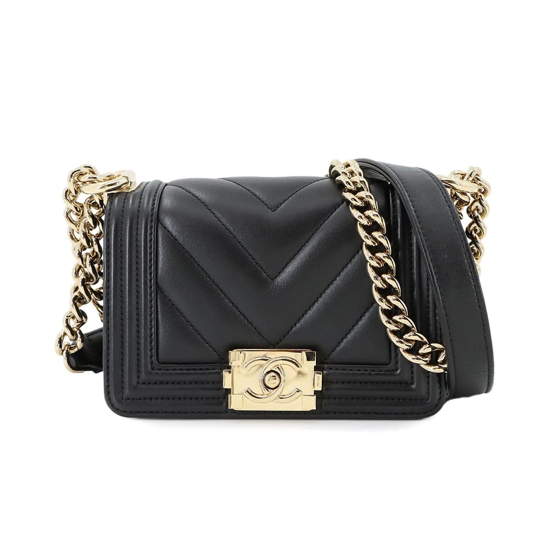 CHANEL CHANEL MINI CHAIN SHOULDER BAG BLACK PURSE: CHANEL CHANEL Mini Chain Shoulder Bag Black Purse Brand: CHANEL Type: Shoulder Bag Material: Leather Color: Black Size: W 5.91 inch, H 3.94 inch, D 2.36 inch Shoulder 26inch to 46.9inch (66cm to 1