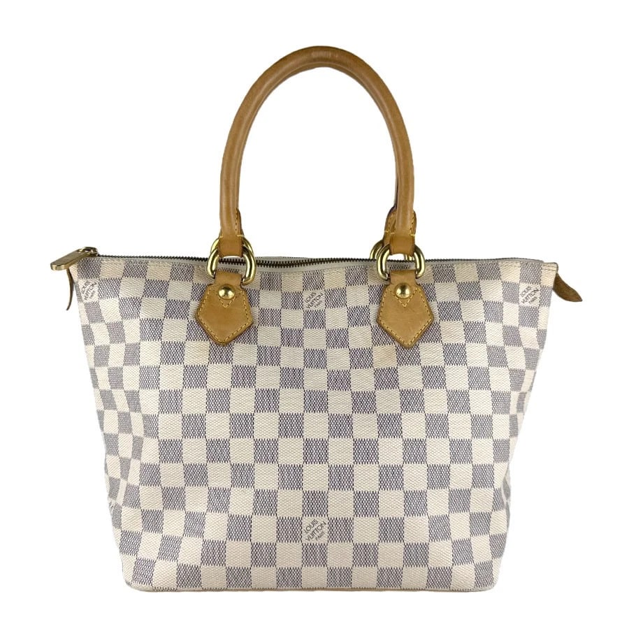 LOUIS VUITTON DAMIER AZUR SALEYA PM HANDBAG: LOUIS VUITTON Damier Azur Saleya PM Handbag Brand: LOUIS VUITTON Type: Handbag Material: Damier Azur Canvas Color: Azur Size: W:10.2inx H:9.4inx D:5.5in Shoulder Length: 16.5in Accessories: None
