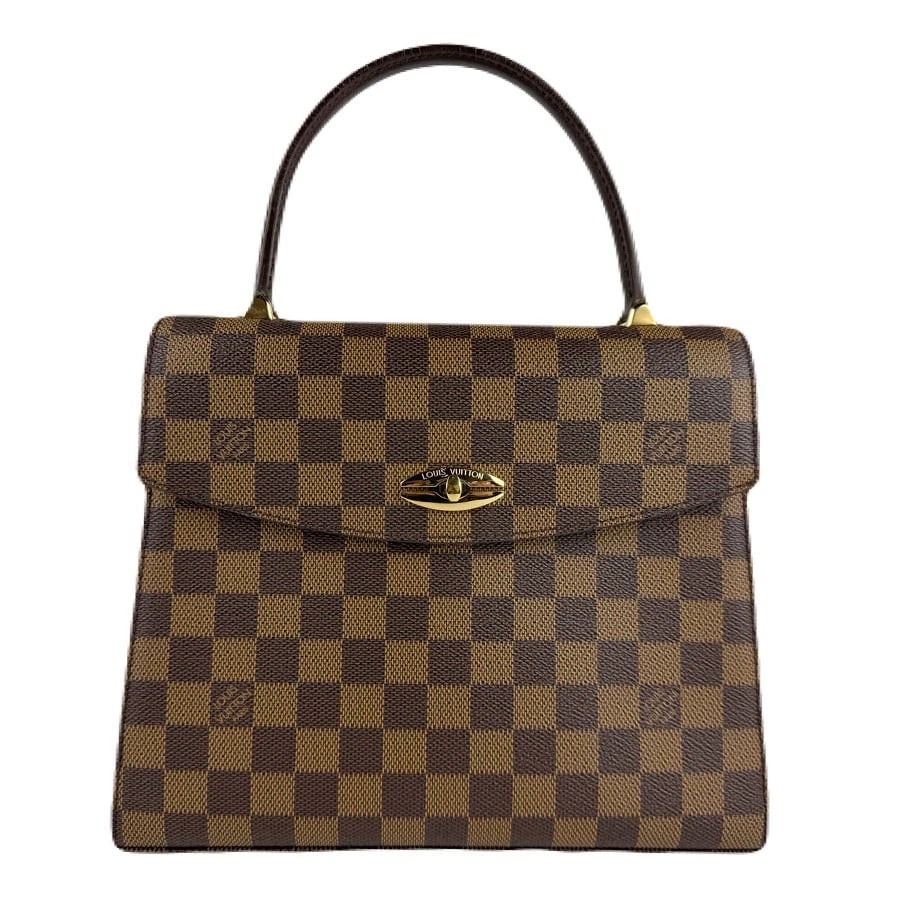 LOUIS VUITTON DAMIER EBENE MALESHERBES HANDBAG: LOUIS VUITTON Damier Ebene Malesherbes Handbag Brand: LOUIS VUITTON Type: Handbag Material: Damier canvas Color: Brown Size: W:10.2inx H:8.7inx D:2.4in Handle Length:11.8in Accessories: None <