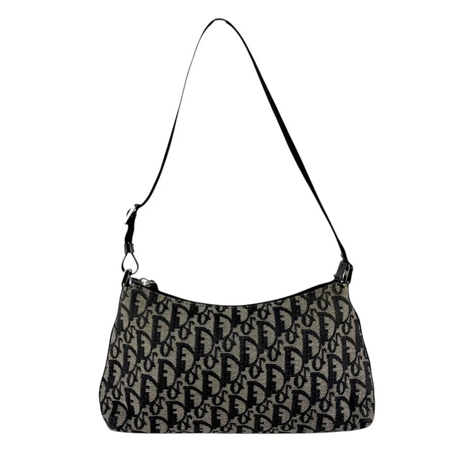 CHRISTIAN DIOR TROTTER SHOULDER BAG BLACK CANVAS: Christian Dior Trotter Shoulder Bag Black Canvas Brand: Christian Dior Type: Handbag Material: Canvas Color: Black Size: W:10.2inx H:4.7inx D:2.4in Handle Length:21.7in Accessories: None A