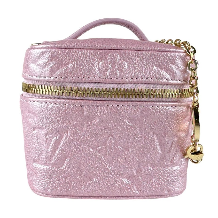 LOUIS VUITTON EMPREINTE MICRO VANITY SHOULDER BAG HANDBAG: LOUIS VUITTON Empreinte Micro Vanity Shoulder Bag Handbag Brand: LOUIS VUITTON Type: Shoulder Bag Material: Monogram Empreinte Leather Color: Pink Size: W:3.9inx H:3.9inx D:3.1in Handle Length:4.3