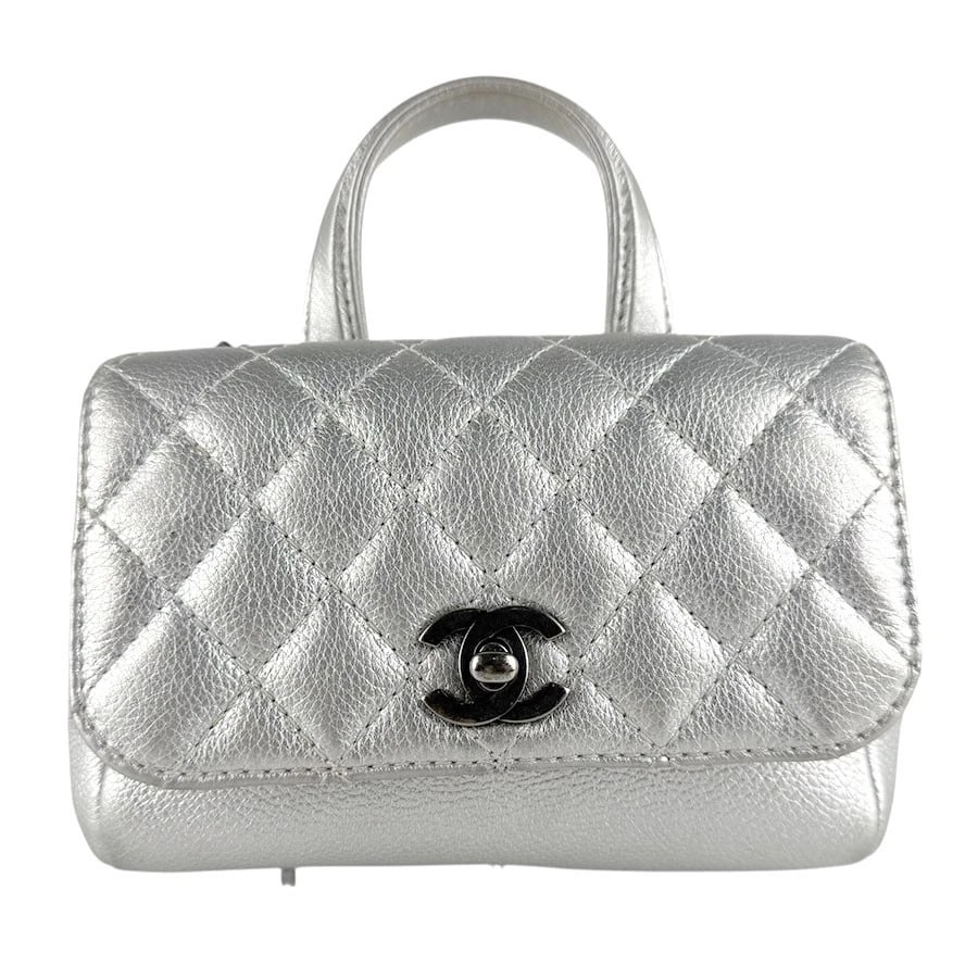 CHANEL HANDBAG CROSSVODY SHOULDER BAG: CHANEL Handbag Crossvody Shoulder Bag Brand: CHANEL Type: Handbag Material: Leather x Metal Color: Silver Size: W:6.7inx H:4.7inx D:2.8in Handle Length:7.1in Shoulder Length: 52.0in Accessories: