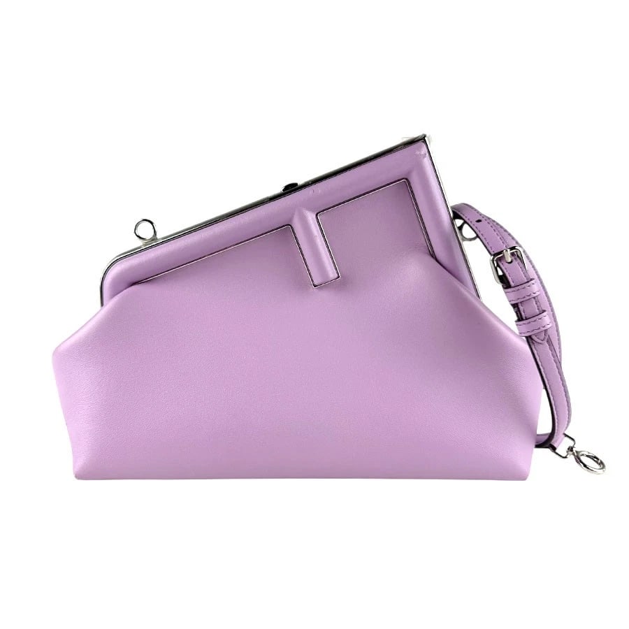 FENDI FIRST SMALL SHOULDER BAG CLUTCH BAG LIGHT PURPLE: FENDI First Small Shoulder Bag Clutch Bag Light Purple Brand: FENDI Type: Shoulder Bag Material: Leather Color: Light Purple Size: W:9.4inx H:6.7inx D:3.5in Shoulder Length: 41.3in Accessories: N