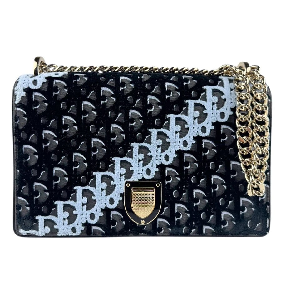 CHRISTIAN DIOR DIORAMA SHOULDER BAG: Christian Dior Diorama Shoulder Bag Brand: Christian Dior Type: Shoulder Bag Material: Canvas x Velvet Color: Black X Gray X Light Blue Size: W:9.8inx H:6.3inx D:2.8in Shoulder Length: 43.3in Acc