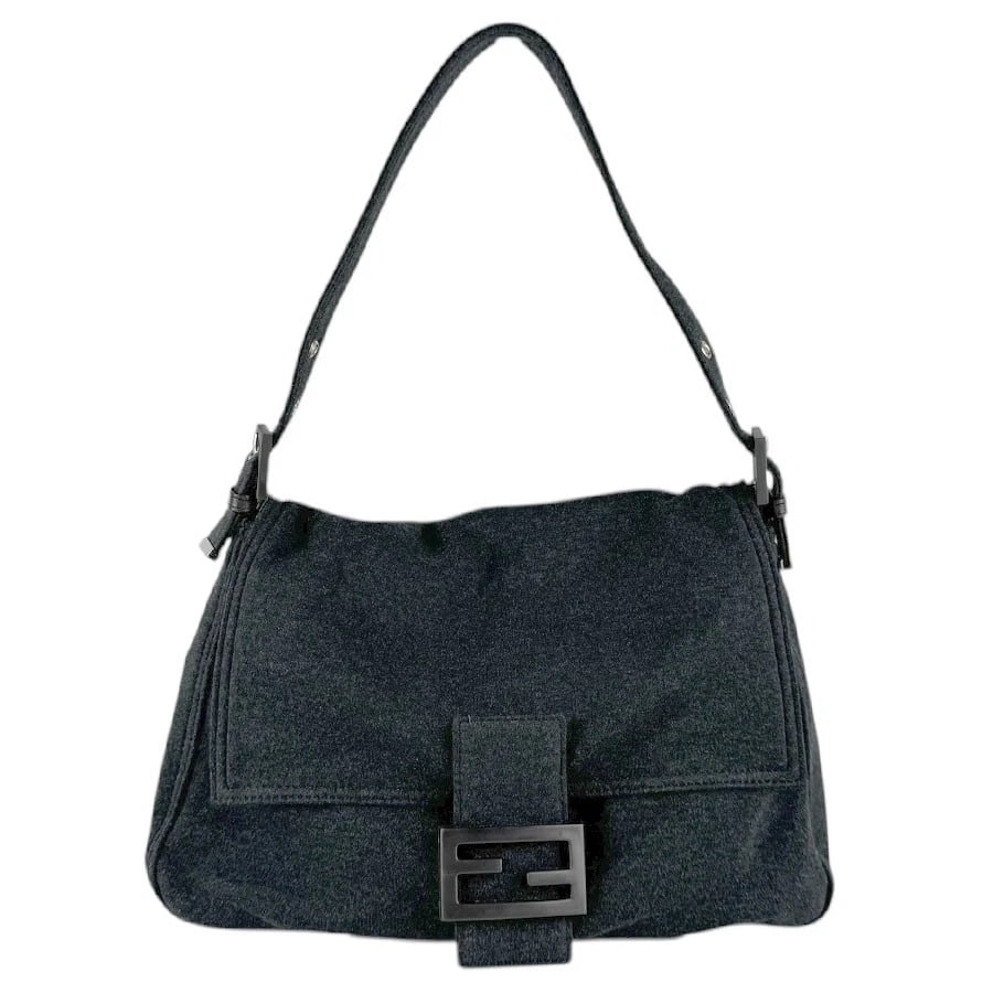 FENDI MAMMA BAGUETTE SHOULDER BAG: FENDI Mamma Baguette Shoulder Bag Brand: FENDI Type: Shoulder Bag Material: Jersey Color: Black Size: W:11.8inx H:7.9inx D:4.7in Shoulder Length: 22.8in Accessories: None Accessories Notic