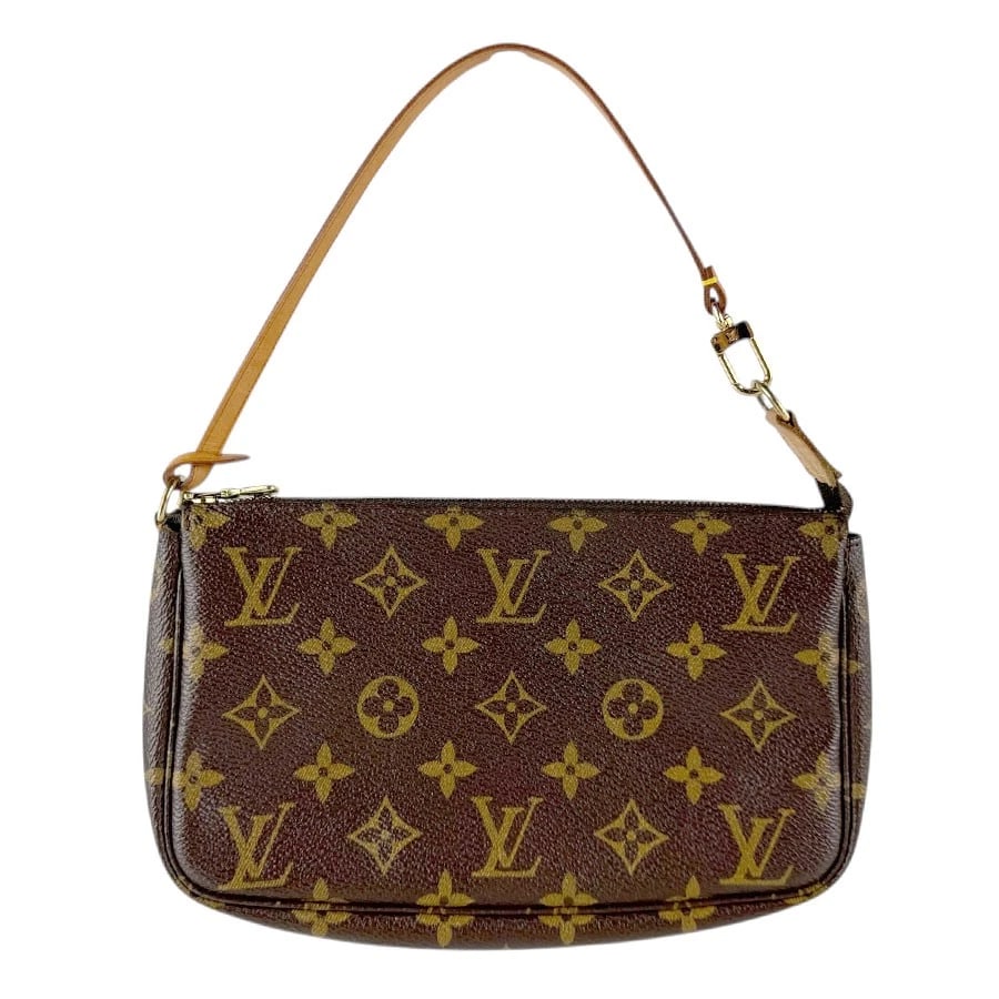 LOUIS VUITTON MONOGRAM POCHETTE ACCESSOIRES HANDBAG: LOUIS VUITTON Monogram Pochette Accessoires Handbag Brand: LOUIS VUITTON Type: Handbag Material: Monogram Canvas Color: Brown Size: W:8.3inx H:5.1inx D:1.6in Handle Length:12.6in Shoulder Length: