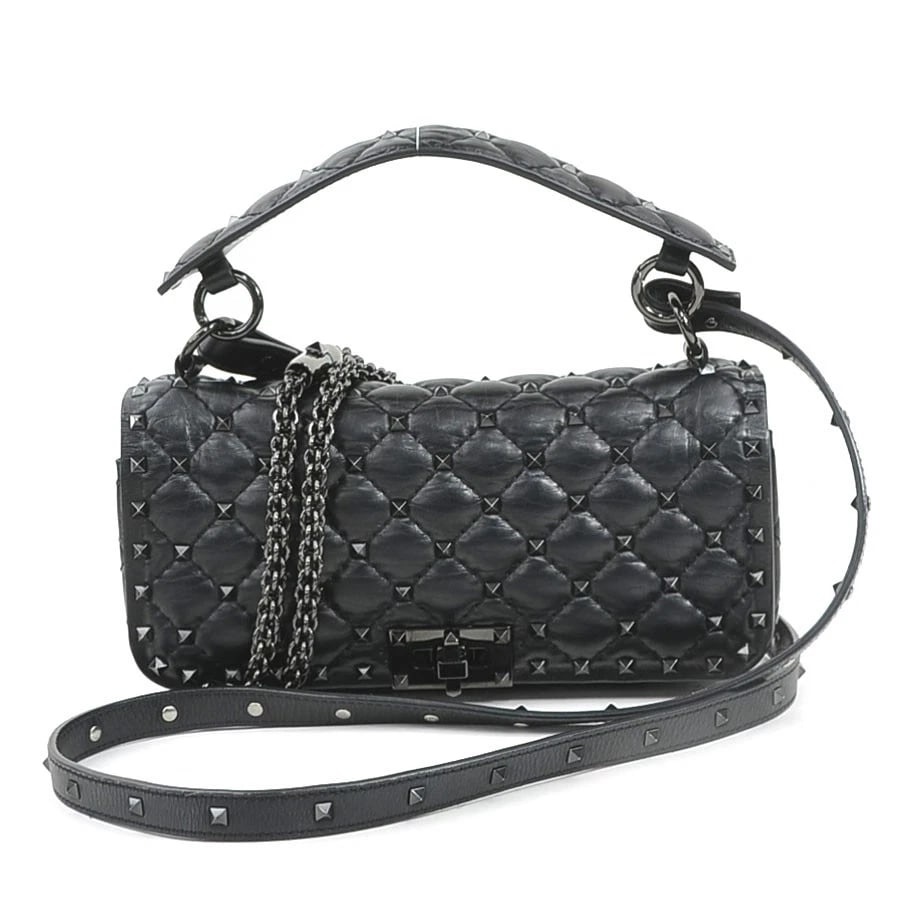 VALENTINO GARAVANI ROCKSTUD HANDBAG SHOULDER BAG: Valentino Garavani Rockstud Handbag Shoulder Bag Brand: Valentino Garavani Type: Shoulder Bag Material: Leather Color: Black Size: W:8.9inx H:4.3inx D:2.2in Handle Length:12.4in Shoulder Length: 4
