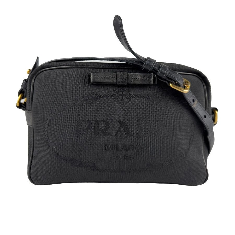 PRADA SHOULDER BAG BLACK NYLON CANVAS Z7695: PRADA Shoulder Bag black Nylon canvas z7695 Brand: PRADA Type: Shoulder Bag Material: Nylon canvas Color: Black Size: W:8.7inx H:6.3inx D:3.1in Shoulder Length: 50.4in Accessories: None