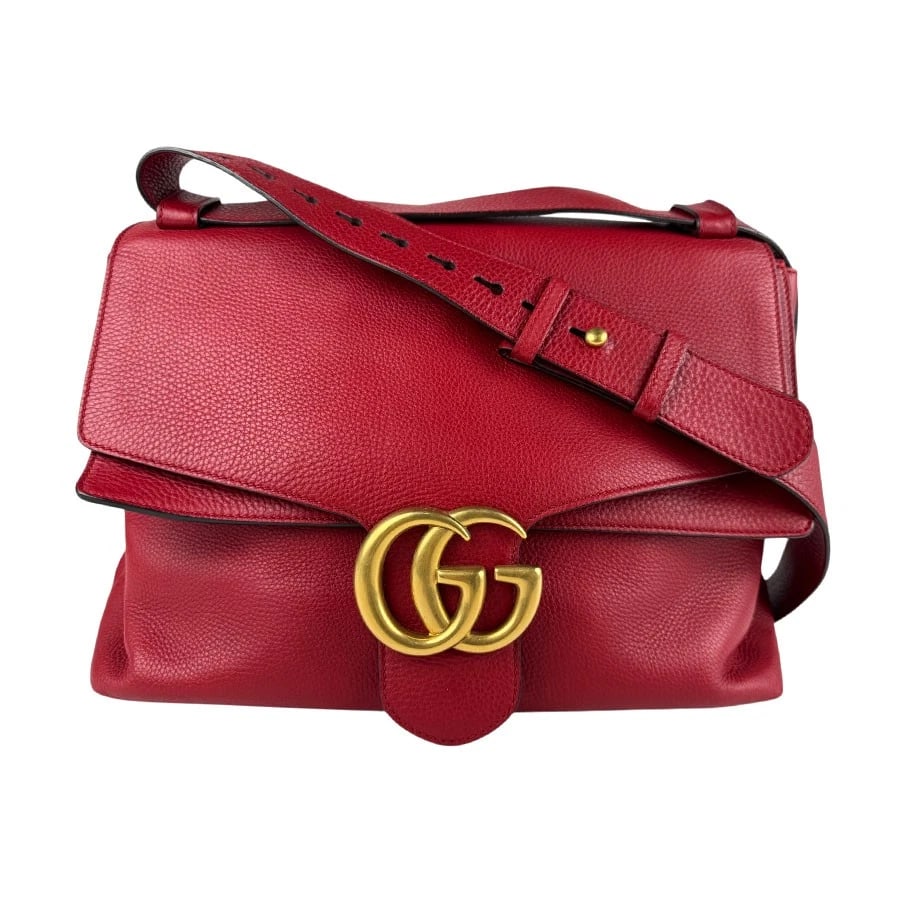 GUCCI GG MARMONT SHOULDER BAG: GUCCI GG Marmont Shoulder Bag Brand: GUCCI Type: Shoulder Bag Material: leather Color: Red Size: W:13.0inx H:11.8inx D:4.7in Shoulder Length: 49.2in Accessories: None Accessories Notice: W
