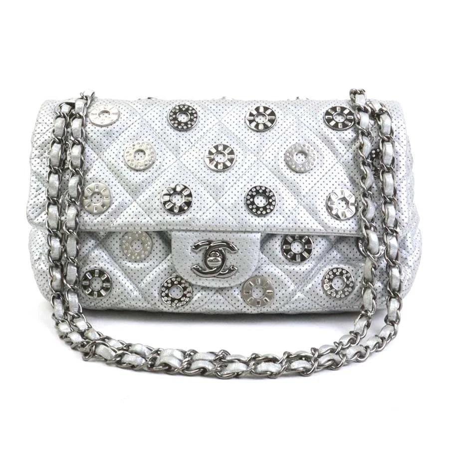 CHANEL CHAIN SHOULDER BAG SILVER LEATHER (1 of 12)