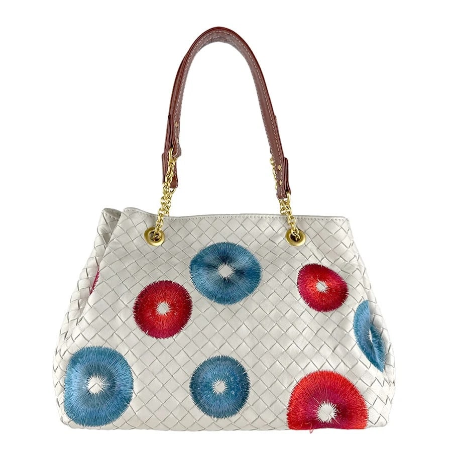 BOTTEGAVENETA INTRECCIATO SHOULDER BAG: BOTTEGAVENETA Intrecciato Shoulder Bag Brand: BOTTEGAVENETA Type: Shoulder Bag Material: Leather Color: Off White/Multicolor Size: W:10.6inx H:7.5inx D:4.7in Handle Length:17.7in Accessories: Non