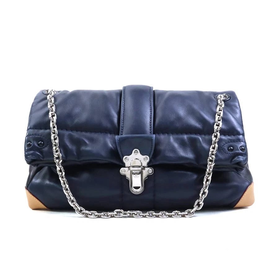 LOUIS VUITTON CLOUD CLUTCH GM SHOULDER BAG: LOUIS VUITTON Cloud Clutch GM Shoulder Bag Brand: LOUIS VUITTON Type: Shoulder Bag Material: Lambskin Color: Blue Marine Size: W:12.6inx H:7.9inx D:3.5in Shoulder Length: 22.8in Accessories: None