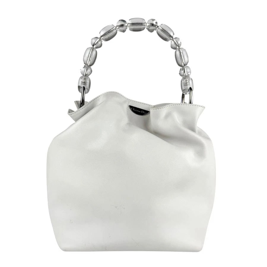 CHRISTIAN DIOR HANDBAG WHITE LEATHER: Christian Dior Handbag White Leather Brand: Christian Dior Type: Handbag Material: leather Color: White Size: W:7.9inx H:9.1inx D:3.5in Handle Length:14.2in Accessories: None Accessories N