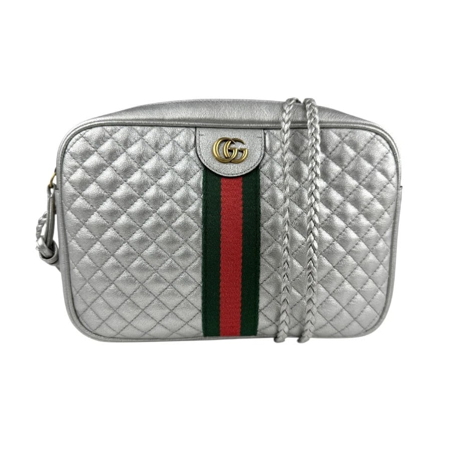 GUCCI GG MARMONT SHOULDER BAG: GUCCI GG Marmont Shoulder Bag Brand: GUCCI Type: Shoulder Bag Material: leather Color: Silver Size: W:8.7inx H:6.7inx D:2.0in Shoulder Length: 52.8in Accessories: None Accessories Notice: