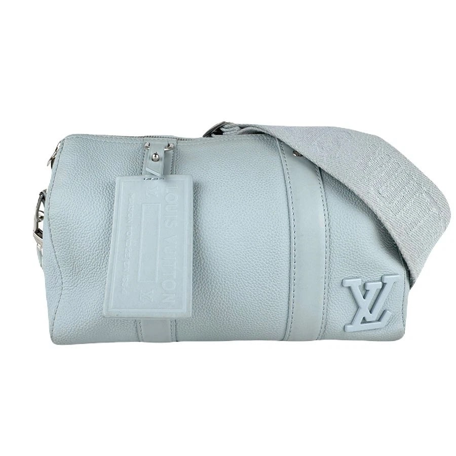 LOUIS VUITTON AEROGRAM CITY KEEPALL CROSSBODY SHOULDER BAG: LOUIS VUITTON Aerogram City Keepall Crossbody Shoulder Bag Brand: LOUIS VUITTON Type: Crossbody Shoulder Bag Material: Leather Color: Light Blue Size: W:10.6inx H:7.5inx D:4.7in Shoulder Length: 4