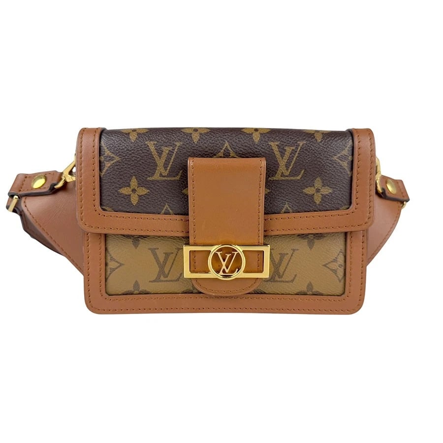 LOUIS VUITTON MONOGRAM REVERSE BUM BAG: LOUIS VUITTON Monogram Reverse Bum Bag Brand: LOUIS VUITTON Type: Waist bag Material: Monogram reverse Color: Brown Size: W:7.1inx H:5.1inx D:1.2in Shoulder Length: 27.6in Accessories: None