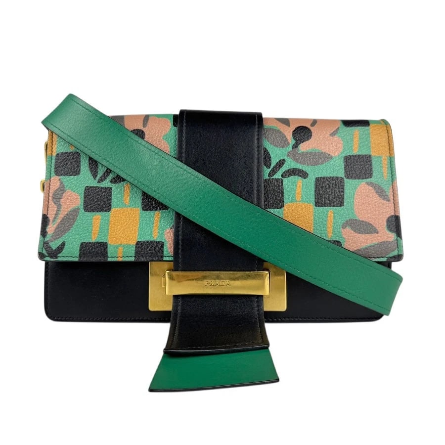 PRADA CROSSBODY SHOULDER BAG GREEN/BLACK/MULTICOLOR: PRADA Crossbody Shoulder Bag Green/Black/Multicolor Brand: PRADA Type: Crossbody Shoulder Bag Material: leather Color: Green/Black/Multicolor Size: W:10.6inx H:7.1inx D:2.8in Shoulder Length: 44.1