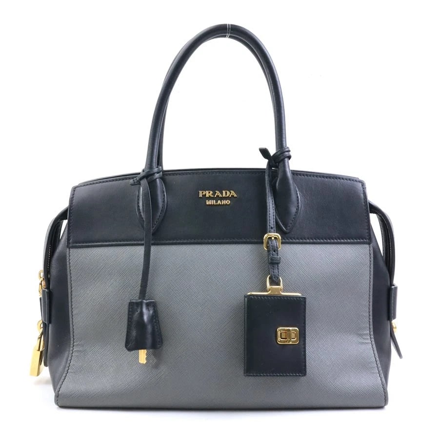 PRADA HANDBAG BLACK/GRAY LEATHER/GOLDTONE (1 of 12)