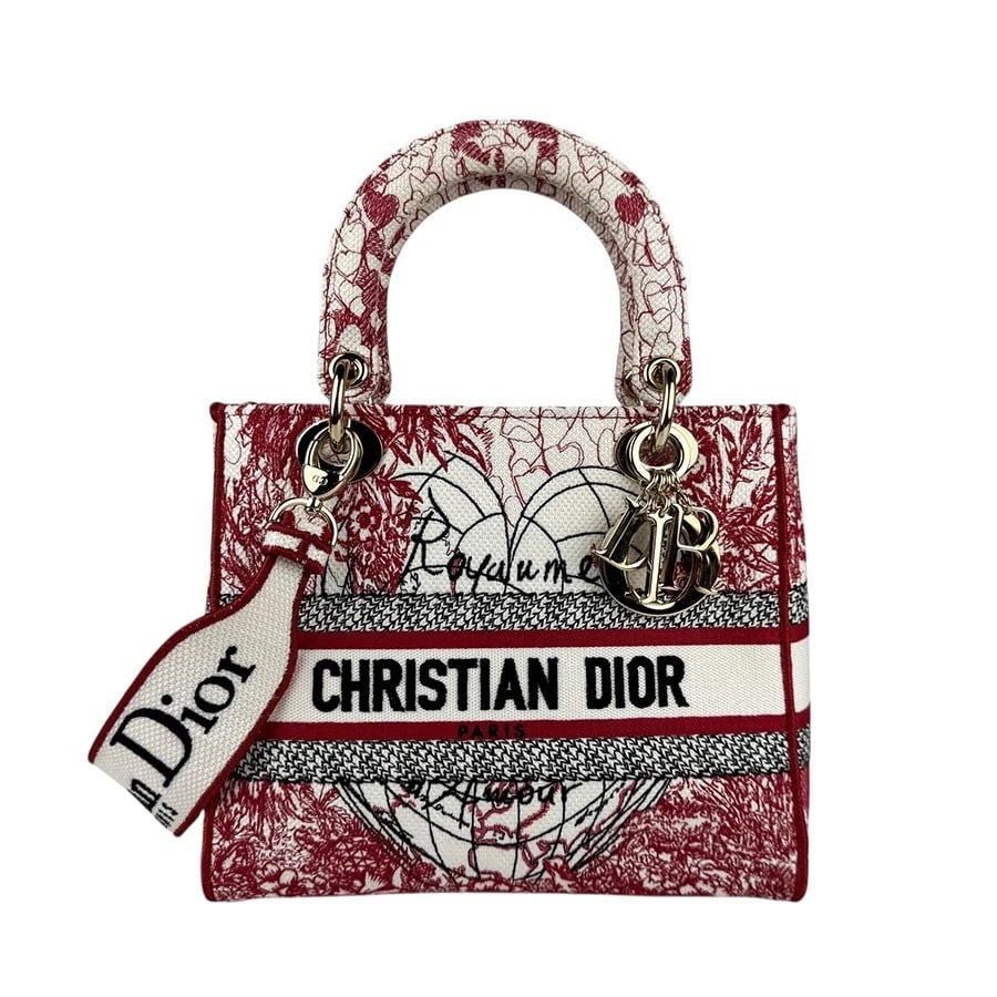 CHRISTIAN DIOR D-LITE HANDBAG SHOULDER BAG: Christian Dior D-LITE Handbag Shoulder Bag Brand: Christian Dior Type: Handbag Material: canvas Color: Red / White Size: W:9.1inx H:7.9inx D:3.9in Handle Length:12.6in Shoulder Length: 41.7in Acc