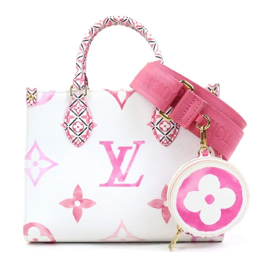 LOUIS VUITTON BY THE POOL ON THE GO PM HANDBAG SHOULDER BAG: LOUIS VUITTON By The Pool On The Go PM Handbag Shoulder Bag Brand: LOUIS VUITTON Type: Handbag Material: leather Color: White X Pink Size: W:9.4inx H:7.5inx D:3.9in Handle Length:11.0in Shoulder L