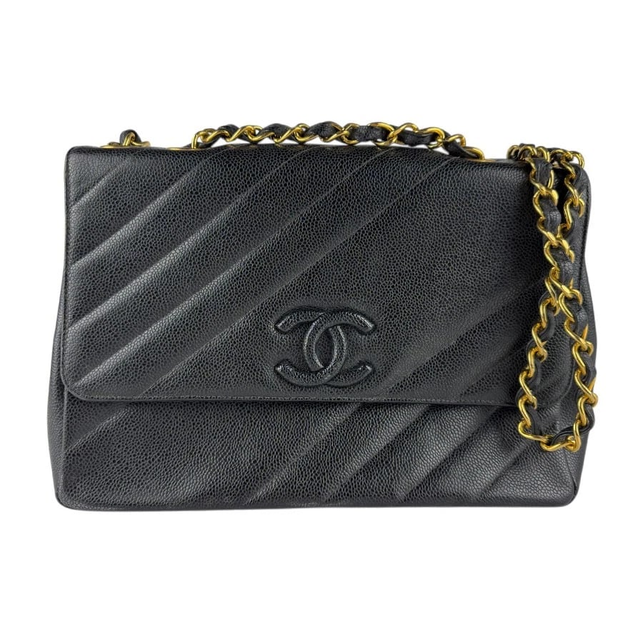 CHANEL CHAIN SHOULDER BAG BLACK/GOLD LEATHER/METAL: CHANEL Chain Shoulder Bag Black/Gold Leather/Metal Brand: CHANEL Type: Shoulder Bag Material: Caviar Skin Leather x Metal Color: Black / Gold Size: W:11.8inx H:7.9inx D:3.1in Shoulder Length: 51.2