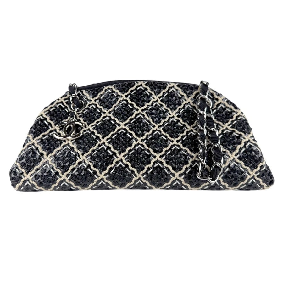 CHANEL SHOULDER BAG BLACK/BEIGE/WHITE PATENT LEATHER: CHANEL Shoulder Bag Black/Beige/White Patent Leather Brand: CHANEL Type: Shoulder Bag Material: Patent Leather Color: Black X Beige X White Size: W:13.4inx H:6.3inx D:6.3in Shoulder Length: 37.0in