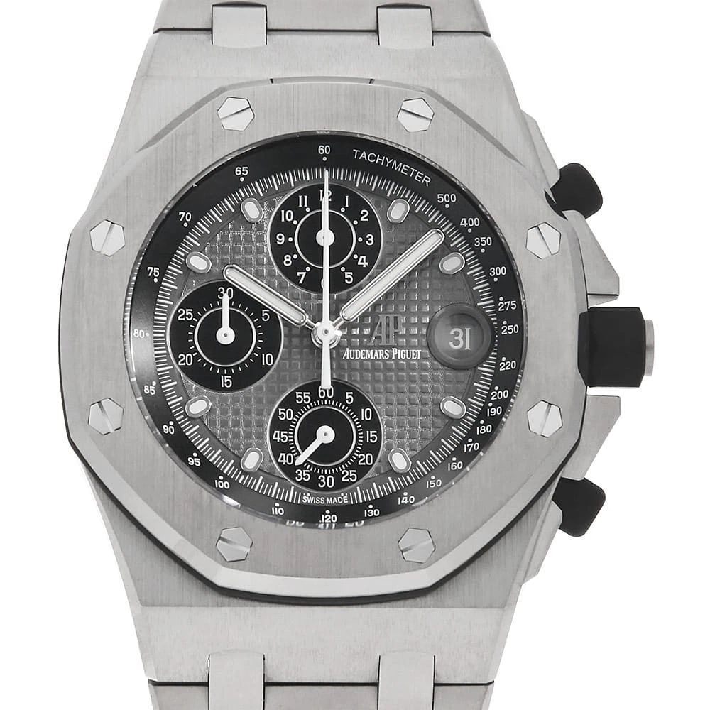 AUDEMARS PIGUET ROYAL OAK OFFSHORE CHRONOGRAPH WATCH: AUDEMARS PIGUET Royal Oak Offshore Chronograph Watch Brand: AUDEMARS PIGUET Type: Wrist watch Material: Band Material Titanium, Case Material Titanium Color: Dial Color Gray Size: Band Size 19.5cm