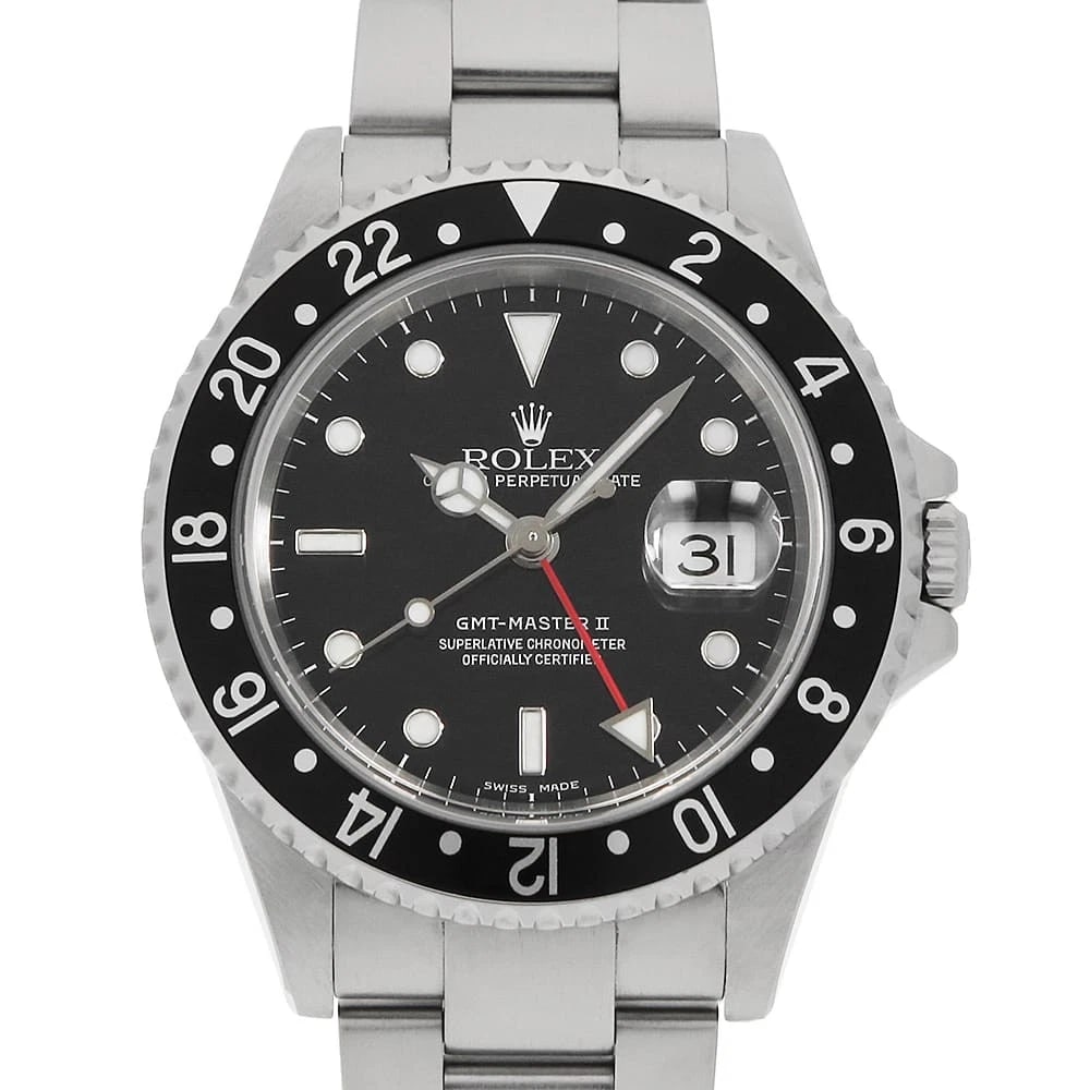 ROLEX GMT MASTER BLACK WATCH: ROLEX GMT Master black Watch Brand: ROLEX Type: Wrist watch Material: Band Material Stainless Steel, Case Material Stainless Steel Color: Dial Color Black Size: Band Size 18.5cm (7.3inch), Case Si