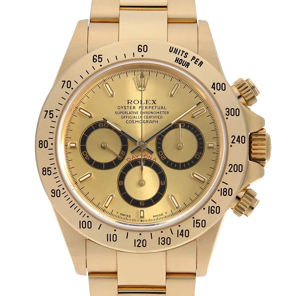 ROLEX COSMOGRAPH DAYTONA CHAMPAGNE ALL TRITIUM WATCH: ROLEX Cosmograph Daytona Champagne all tritium Watch Brand: ROLEX Type: Wrist watch Material: Band Material Yellow Gold, Case Material Yellow Gold Color: Dial Color Champagne Gold Size: Band Size