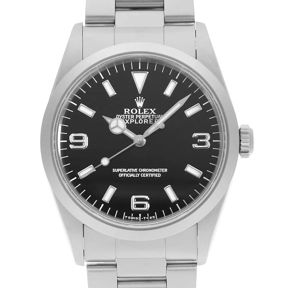 ROLEX EXPLORER BLACK WATCH: ROLEX Explorer black Watch Brand: ROLEX Type: Wrist watch Material: Band Material Stainless Steel, Case Material Stainless Steel Color: Dial Color Black Size: Band Size 18cm (7.1inch), Case Size C