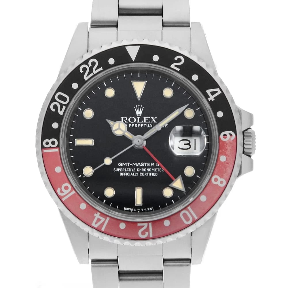 ROLEX GMT MASTER BLACK WATCH: ROLEX GMT Master black Watch Brand: ROLEX Type: Wrist watch Material: Band Material Stainless Steel, Case Material Stainless Steel Color: Dial Color Black Size: Band Size 18.5cm (7.3inch), Case Si