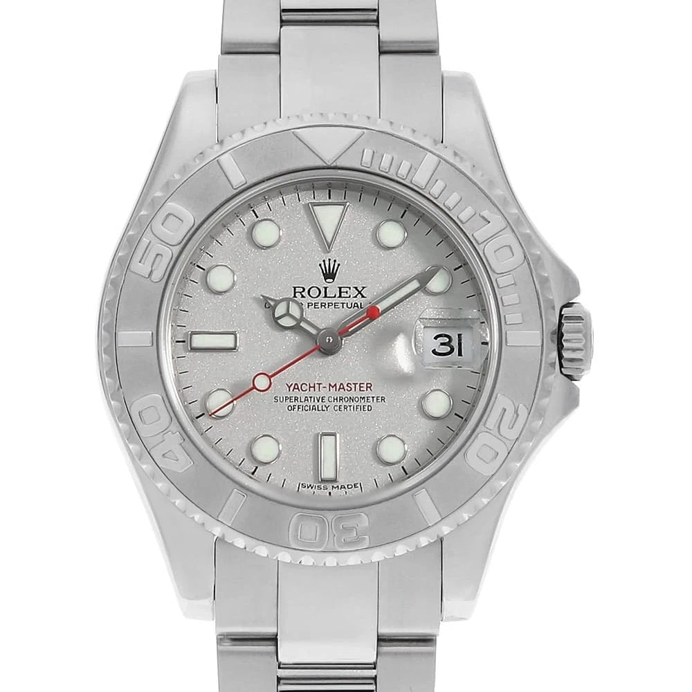 ROLEX YACHT MASTER SILVER WATCH: ROLEX Yacht master Silver Watch Brand: ROLEX Type: Wrist watch Material: Band Material Stainless Steel, Case Material Stainless Steel/Platinum Color: Dial Color Silver Size: Band Size 18.5cm (7.3i