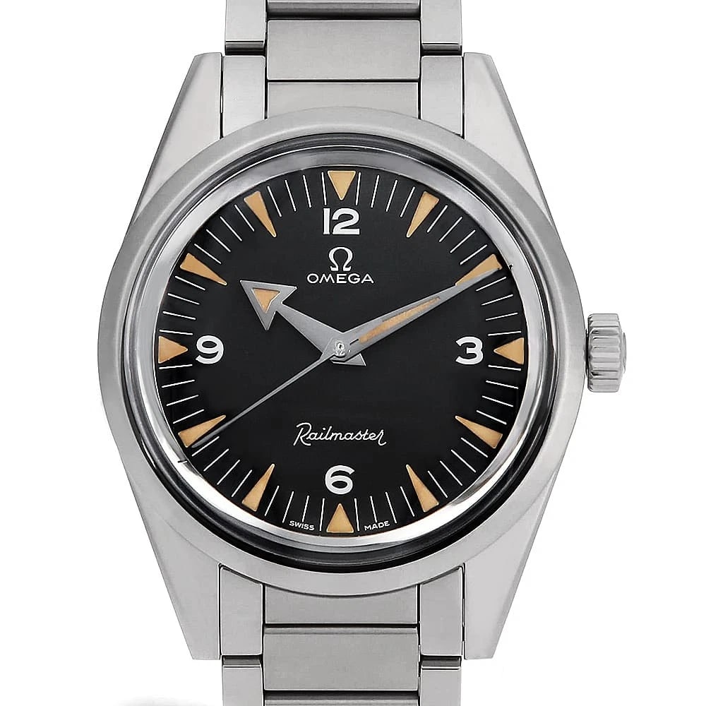 OMEGA TRILOGY RAILMASTER SECOND WATCH: OMEGA Trilogy Railmaster second Watch Brand: OMEGA Type: Wrist watch Material: Band Material Stainless Steel, Case Material Stainless Steel Color: Dial Color Black Size: Band Size 20.5cm (8.1inch)