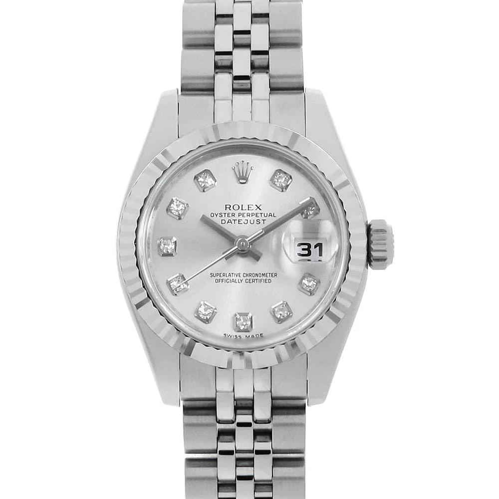 ROLEX DATEJUST DIAMOND SILVER WATCH: ROLEX Datejust Diamond Silver Watch Brand: ROLEX Type: Wrist watch Material: Band Material Stainless Steel, Case Material Stainless Steel/White gold Color: Dial Color Silver Size: Band Size 15.5cm