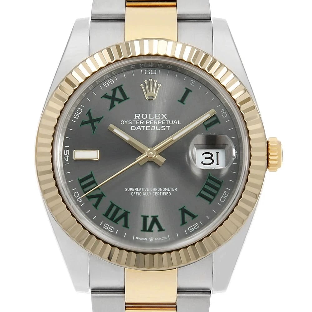 ROLEX DATEJUST GRAY GREEN ROMAN OYSTER BRACELET WATCH: ROLEX Datejust gray Green Roman Oyster Bracelet Watch Brand: ROLEX Type: Wrist watch Material: Band Material Stainless Steel/Yellow Gold, Case Material Stainless Steel/Yellow Gold Color: Dial Color