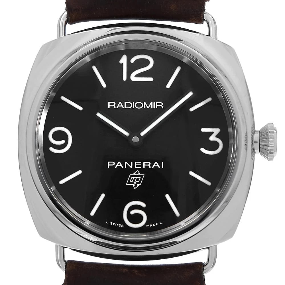 PANERAI RADIOMIR LOGO ACCIAIO WATCH: PANERAI Radiomir Logo Acciaio Watch Brand: PANERAI Type: Wrist watch Material: Band Material Calfskin, Case Material Stainless Steel Color: Dial Color Black Size: Band Size NONE, Case Size