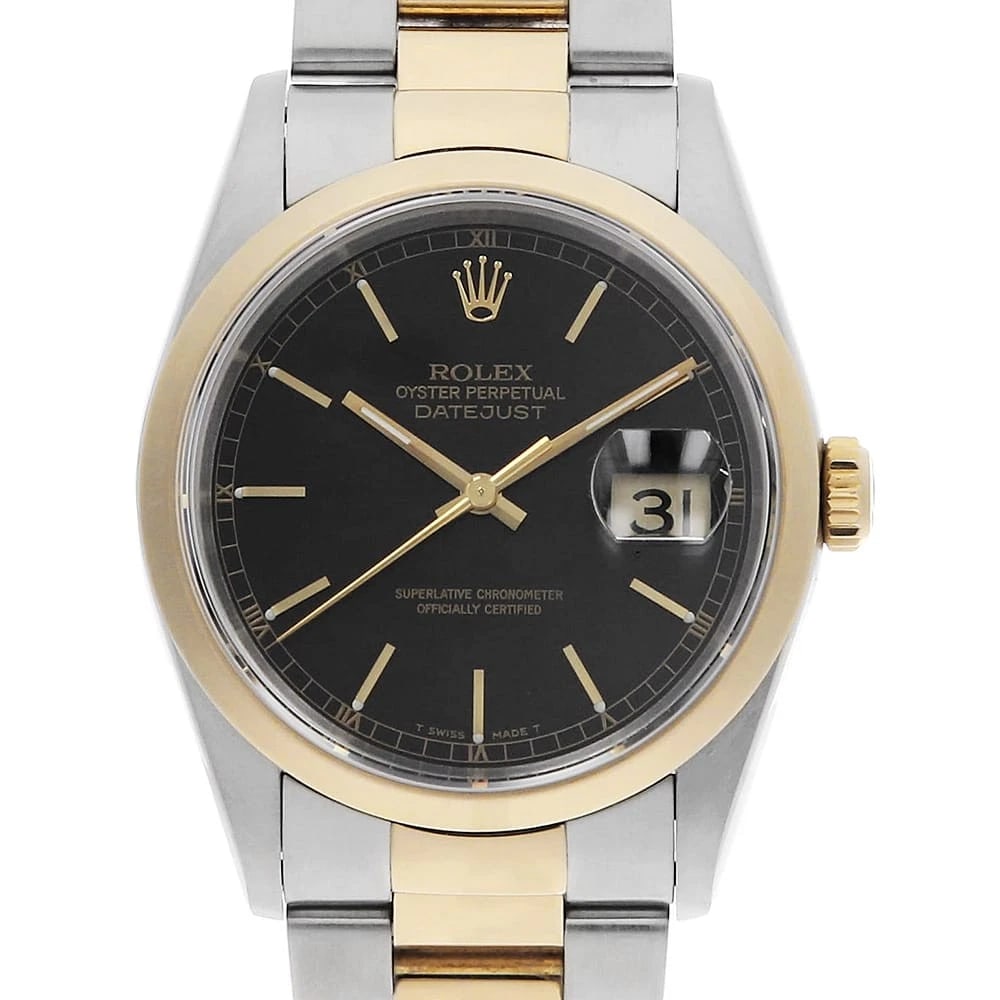 ROLEX DATEJUST BLACK ROWS OYSTER BREATH WATCH: ROLEX Datejust black rows oyster breath Watch Brand: ROLEX Type: Wrist watch Material: Band Material Stainless Steel/Yellow Gold, Case Material Stainless Steel/Yellow Gold Color: Dial Color Black