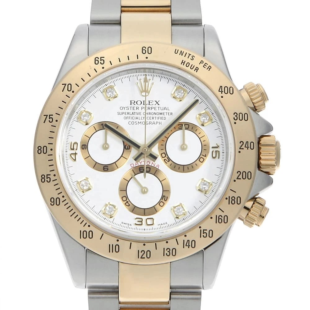 ROLEX COSMOGRAPH DAYTONA DIAMOND WHITE WATCH: ROLEX Cosmograph Daytona diamond white Watch Brand: ROLEX Type: Wrist watch Material: Band Material Stainless Steel/Yellow Gold, Case Material Stainless Steel/Yellow Gold Color: Dial Color White S