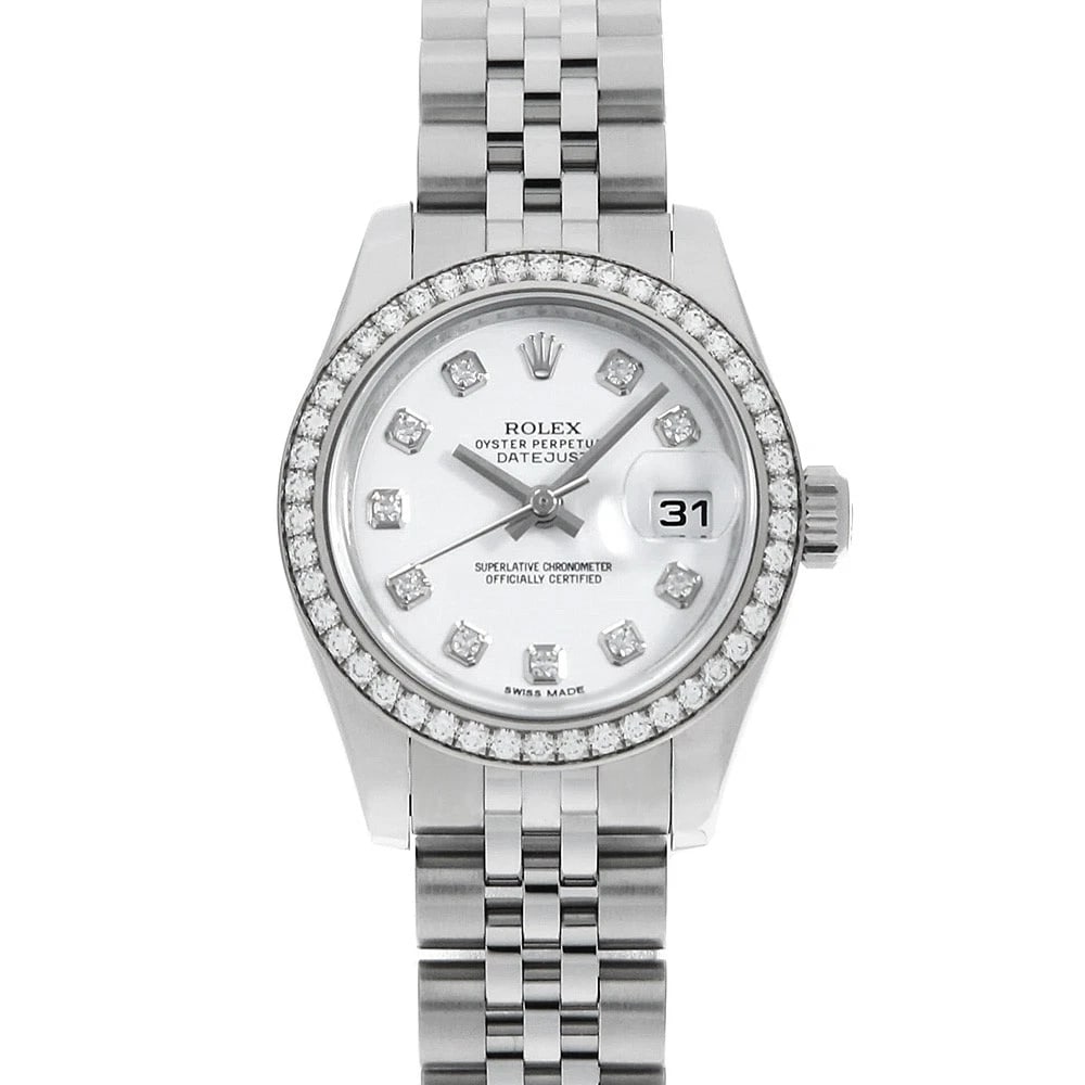 ROLEX DATEJUST BEZEL DIAMOND WHITE WATCH: ROLEX Datejust bezel diamond white Watch Brand: ROLEX Type: Wrist watch Material: Band Material Stainless Steel, Case Material Stainless Steel/White gold Color: Dial Color White Size: Band Size 16