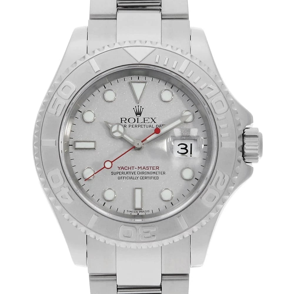 ROLEX YACHT MASTER SILVER WATCH: ROLEX Yacht master Silver Watch Brand: ROLEX Type: Wrist watch Material: Band Material Stainless Steel, Case Material Stainless Steel/Platinum Color: Dial Color Silver Size: Band Size 19cm (7.5inc