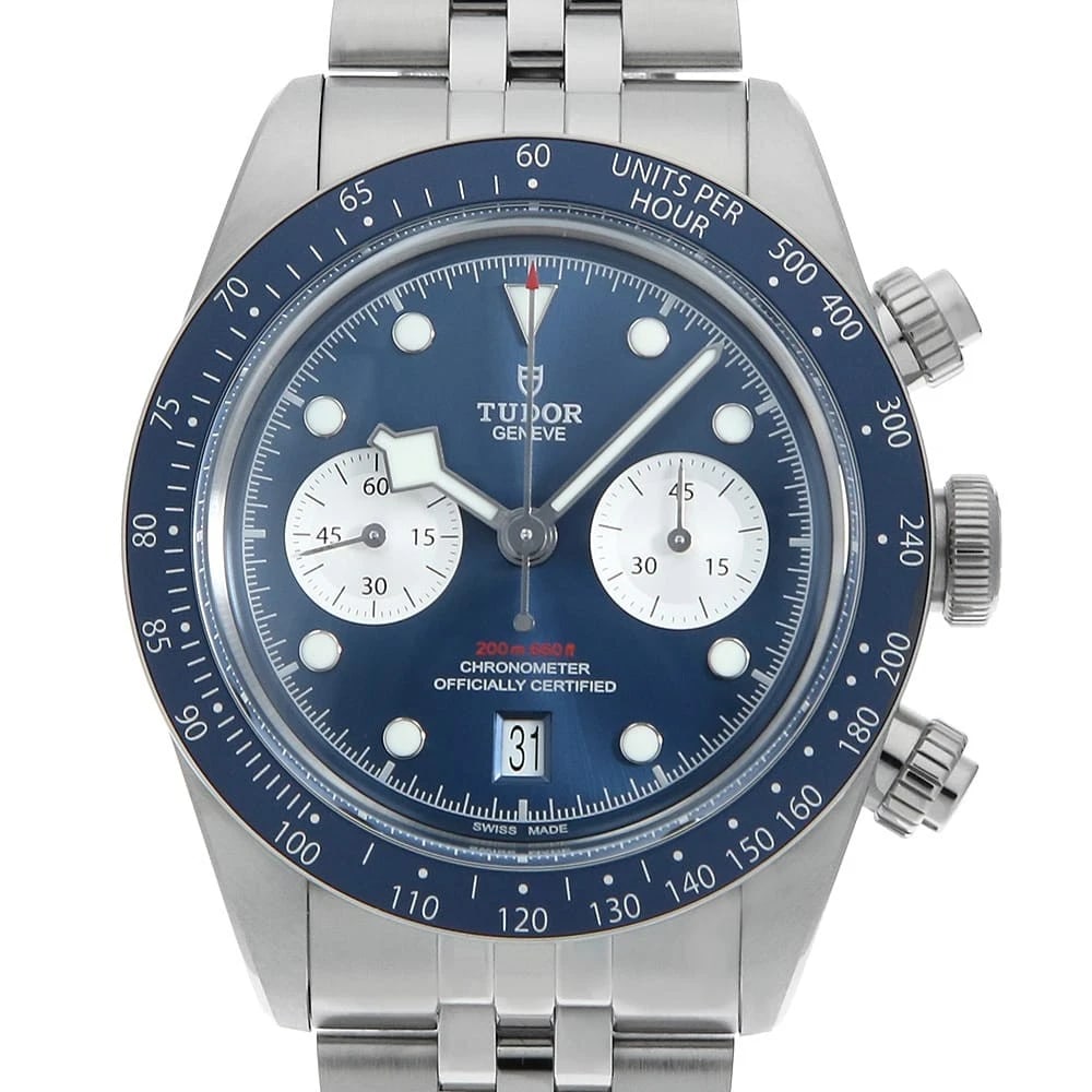 TUDOR BLACK BAY CHRONO BLUE BOUTIQUE WATCH: TUDOR Black Bay Chrono Blue Boutique Watch Brand: TUDOR Type: Wrist watch Material: Band Material Stainless Steel, Case Material Stainless Steel Color: Dial Color Blue Size: Band Size 20cm (7.9inc