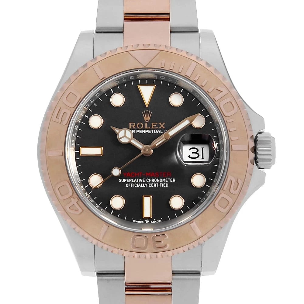 ROLEX YACHT MASTER BLACK WATCH: ROLEX Yacht master black Watch Brand: ROLEX Type: Wrist watch Material: Band Material Stainless Steel/Everose Gold, Case Material Stainless Steel/Everose Gold Color: Dial Color Black Size: Band Si