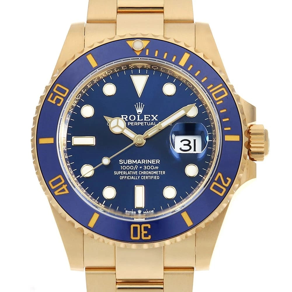 ROLEX SUBMARINER DATE BLUE WATCH: ROLEX SUBMARINER Date blue Watch Brand: ROLEX Type: Wrist watch Material: Band Material Yellow Gold, Case Material Yellow Gold Color: Dial Color Blue Size: Band Size 20cm (7.9inch), Case Size Case