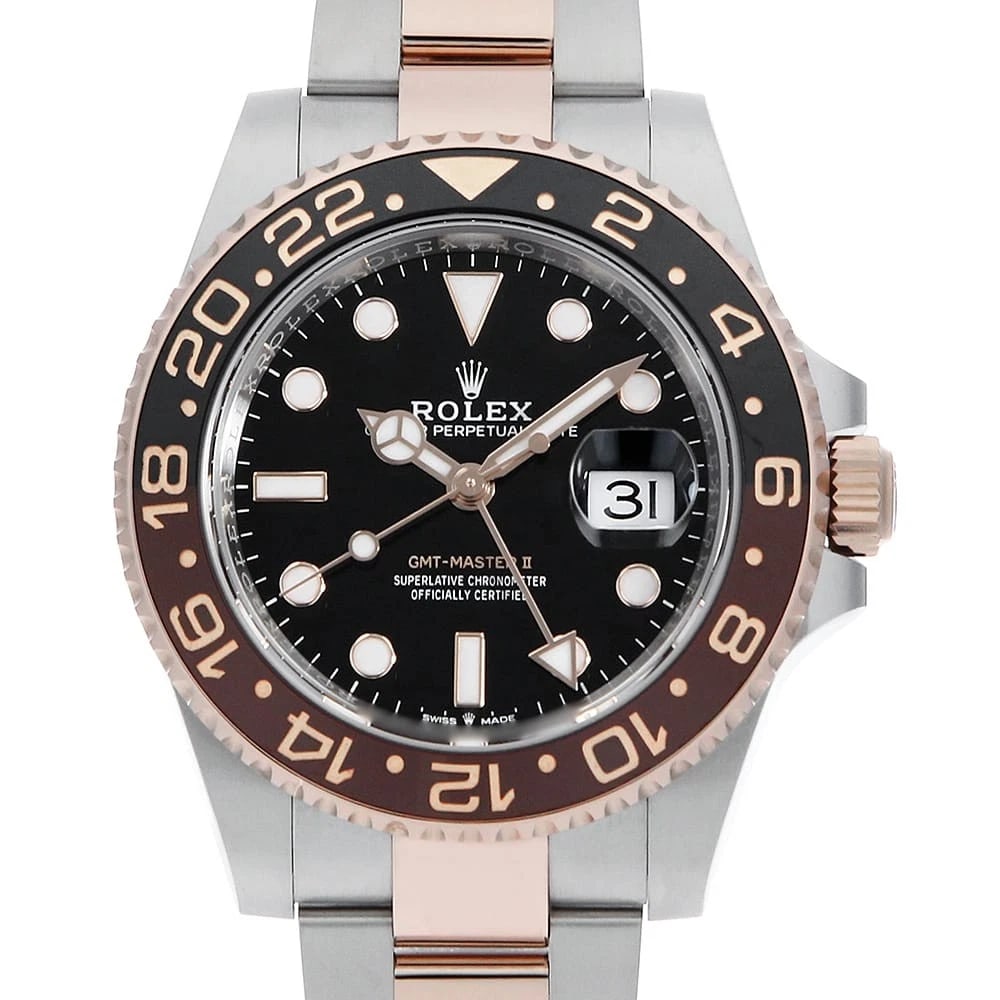 ROLEX GMT MASTER BLACK WATCH: ROLEX GMT Master black Watch Brand: ROLEX Type: Wrist watch Material: Band Material Stainless Steel/Everose Gold, Case Material Stainless Steel/Everose Gold Color: Dial Color Black Size: Band Size