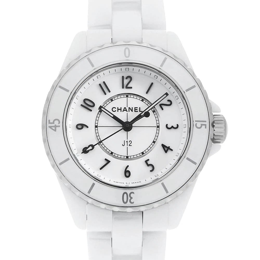 CHANEL J12 WHITE CERAMIC WATCH: CHANEL J12 white ceramic Watch Brand: CHANEL Type: Wrist watch Material: Band Material Ceramic, Case Material Ceramic Color: Dial Color White Size: Band Size 17.5cm (6.9inch), Case Size Case:W33mm