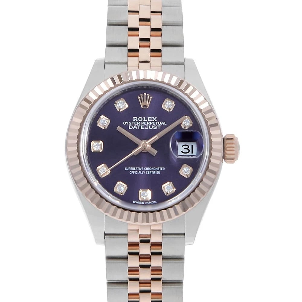ROLEX DATEJUST 10P DIAMOND AUBERZINE 5 ROW JUBILEE BRACELET WATCH: ROLEX Datejust 10P Diamond Auberzine 5 row jubilee bracelet Watch Brand: ROLEX Type: Wrist watch Material: Band Material Stainless Steel/Everose Gold, Case Material Stainless Steel/Everose Gold Col