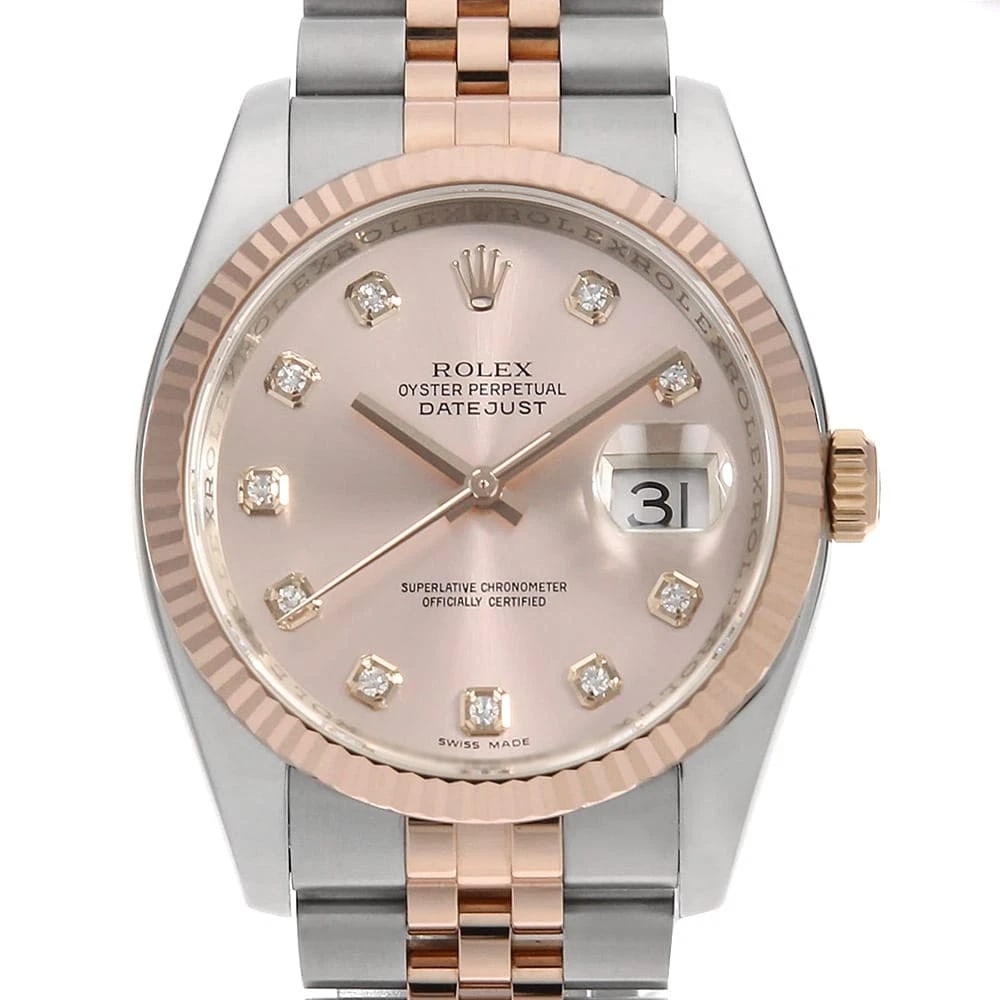 ROLEX DATEJUST DIAMOND PINK ROW JUBILEE BRACELET WATCH: ROLEX Datejust Diamond pink row jubilee bracelet Watch Brand: ROLEX Type: Wrist watch Material: Band Material Stainless Steel/Pink Gold, Case Material Stainless Steel/Pink Gold Color: Dial Color Pi