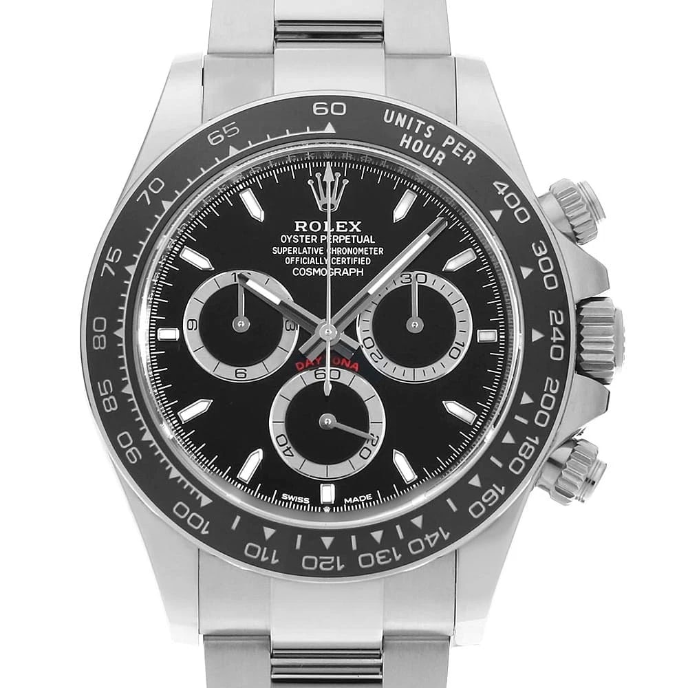 ROLEX COSMOGRAPH DAYTONA BLACK WATCH: ROLEX Cosmograph Daytona black Watch Brand: ROLEX Type: Wrist watch Material: Band Material Stainless Steel, Case Material Stainless Steel Color: Dial Color Black Size: Band Size 19cm (7.5inch), C