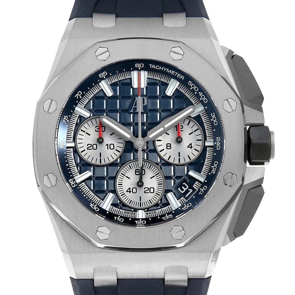 AUDEMARS PIGUET ROYAL OAK OFFSHORE CHRONOGRAP WATCH: AUDEMARS PIGUET Royal Oak Offshore Chronograp Watch Brand: AUDEMARS PIGUET Type: Wrist watch Material: Band Material rubber, Case Material Titanium Color: Dial Color Blue Size: Band Size NONE, Cas